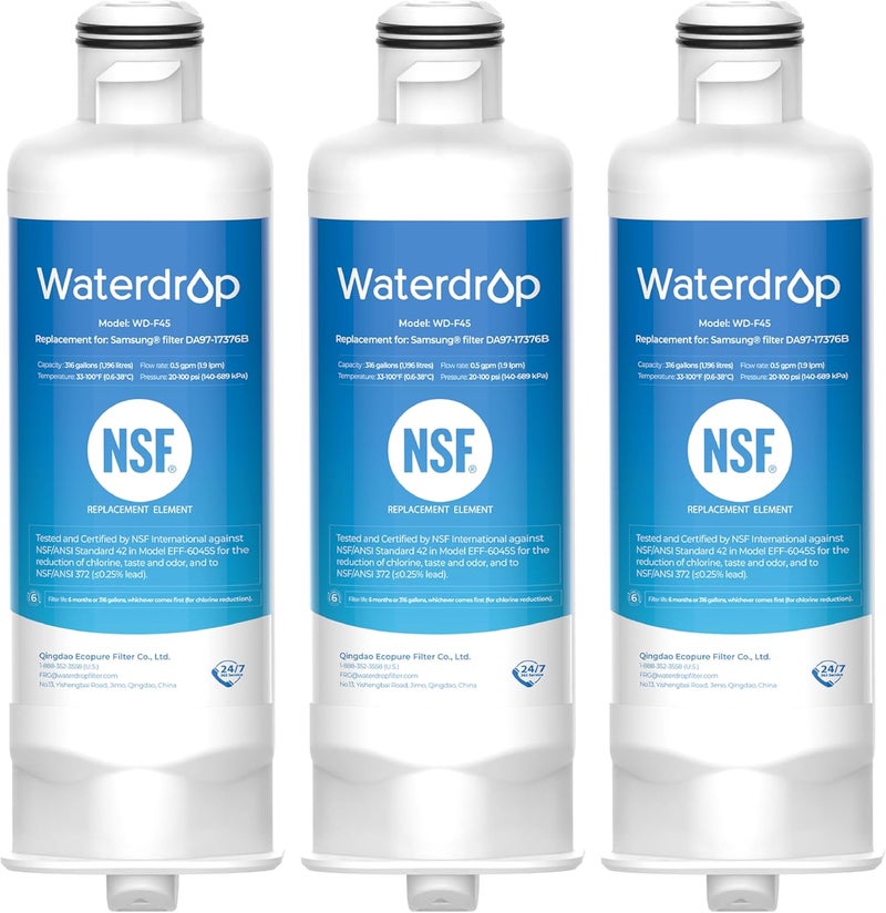 Waterdrop DA97-17376B Replacement for Samsung® HAF-QIN/EXP, DA97-08006C, RF28R7201SR, RF28R7351SG, WD-F45, Refrigerator Water Filter, 3 Filters - Image 1